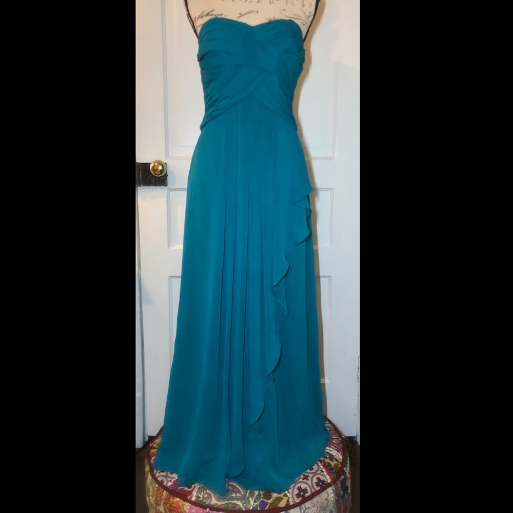 Bridesmaid Strapless Crinkle Chiffon Cascade Oasis